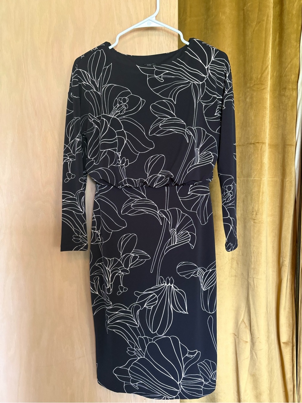 Ann Taylor Black Dress with White Floral Line Print